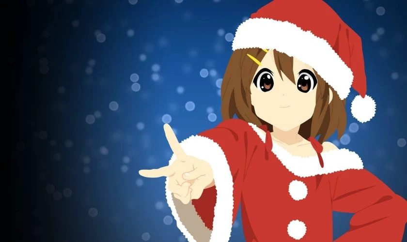 Hình anime chibi nữ với trang phục Giáng sinh màu đỏ rực rỡ