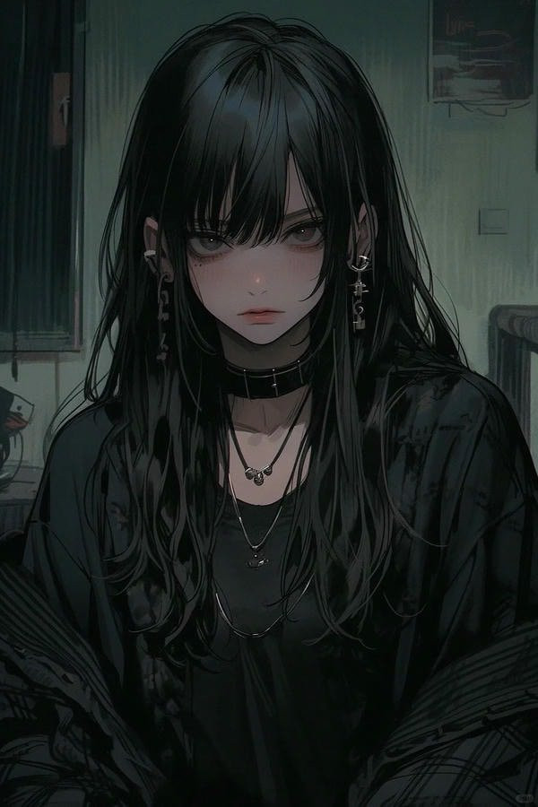 Hình anime girl cầm ô, biểu cảm không vui