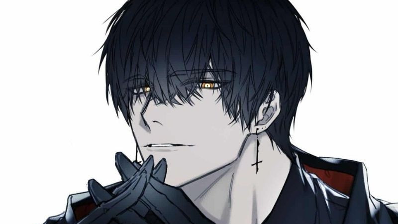 Hình anime nam đen trắng với hiệu ứng ánh sáng mạnh mẽ