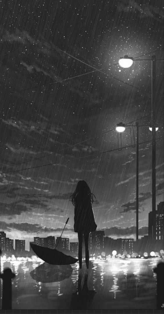 Tuyển Tập Ảnh Anime Đen Trắng Tuyệt Đẹp Hình anime nữ đen trắng buồn, cô đơn dưới mưa