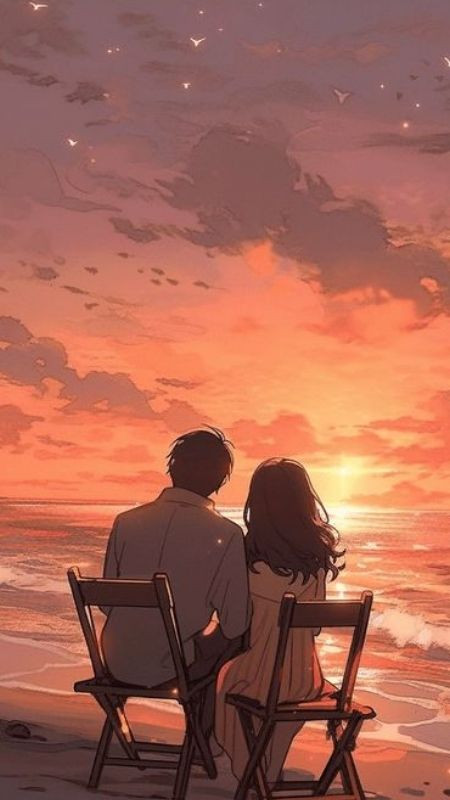 Hình Anime thời gian như ngừng trôi khi cả hai cùng ngắm biển và kể nhau nghe về cuộc sống