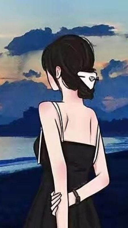 Hình đại diện cặp đôi nữ với tông màu đen xanh đồng điệu