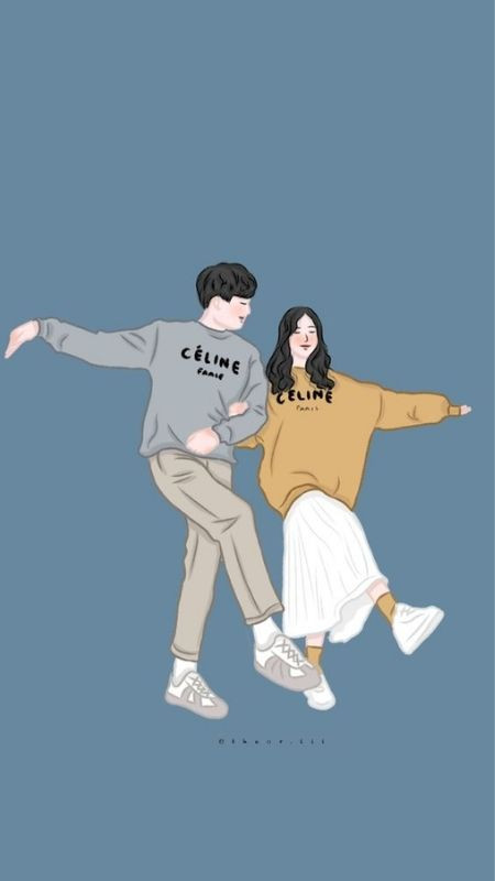 Hình đôi hoạt hình thể hiện sự tinh nghịch, yêu đời và dành cho nhau những giây phút vui vẻ nhất