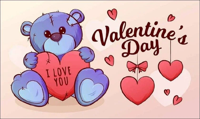 Hình gấu ôm trái tim Valentine đẹp và dễ thương