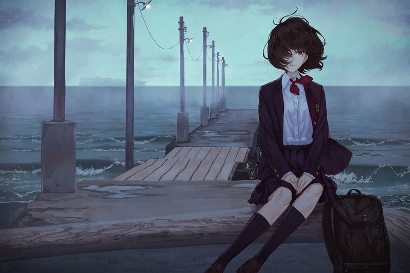 Hình hoạt hình buồn 3D về nhân vật đi bộ một mình dưới trời mưa