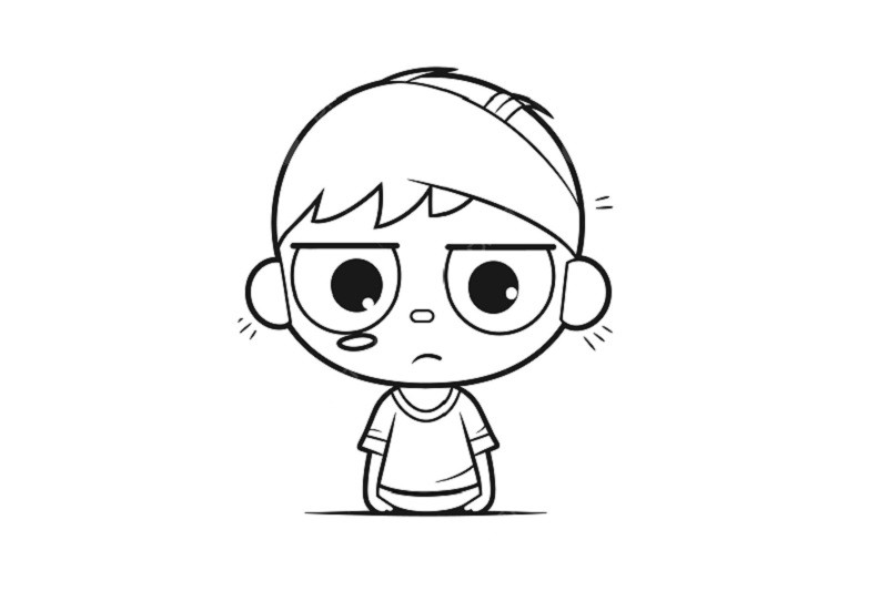 Hình hoạt hình buồn đáng yêu nhìn ra ngoài cửa sổ