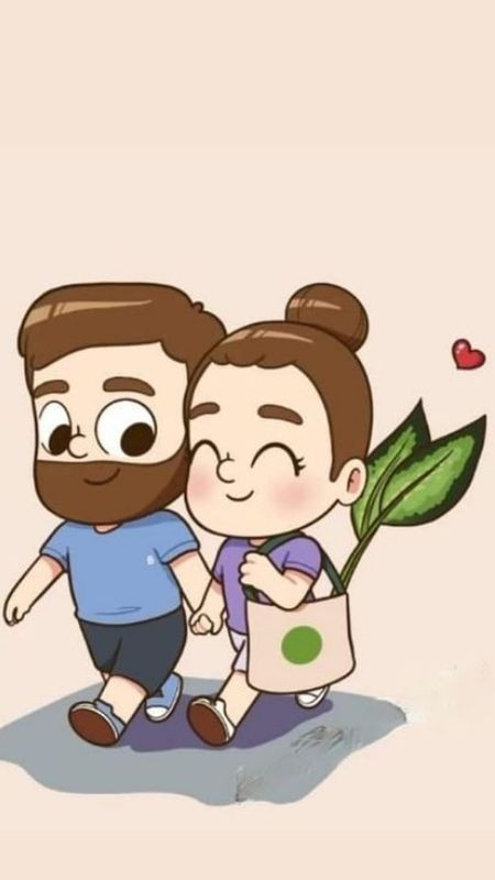 Hình hoạt hình chàng và nàng cùng đi chợ vào ngày cuối tuần hạnh phúc