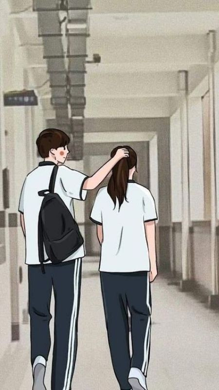 Hình hoạt hình thanh xuân vườn trường của couple