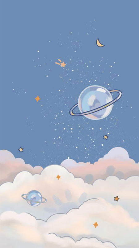 Hình nền cute chủ đề vũ trụ, các hành tinh nhỏ xinh