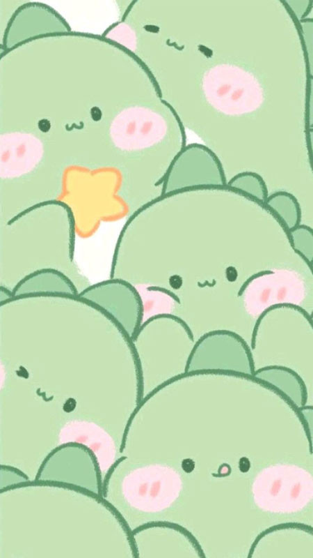 Hình nền cute khủng long vẽ nét đơn giản, biểu cảm hài hước