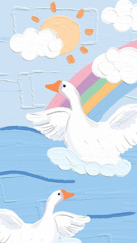 Hình nền cute sơn mài miêu tả khung cảnh yên bình, đầy màu sắc