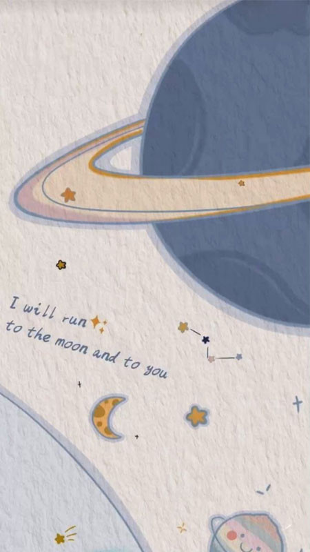 Hình nền cute vũ trụ với các yếu tố đáng yêu như sao băng