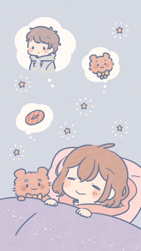 Hình nền điện thoại cute dạng chibi, cô gái nhỏ xinh