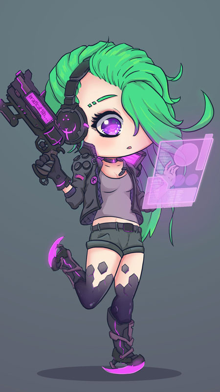 Hình nền điện thoại hacker chibi đang gõ code trên laptop