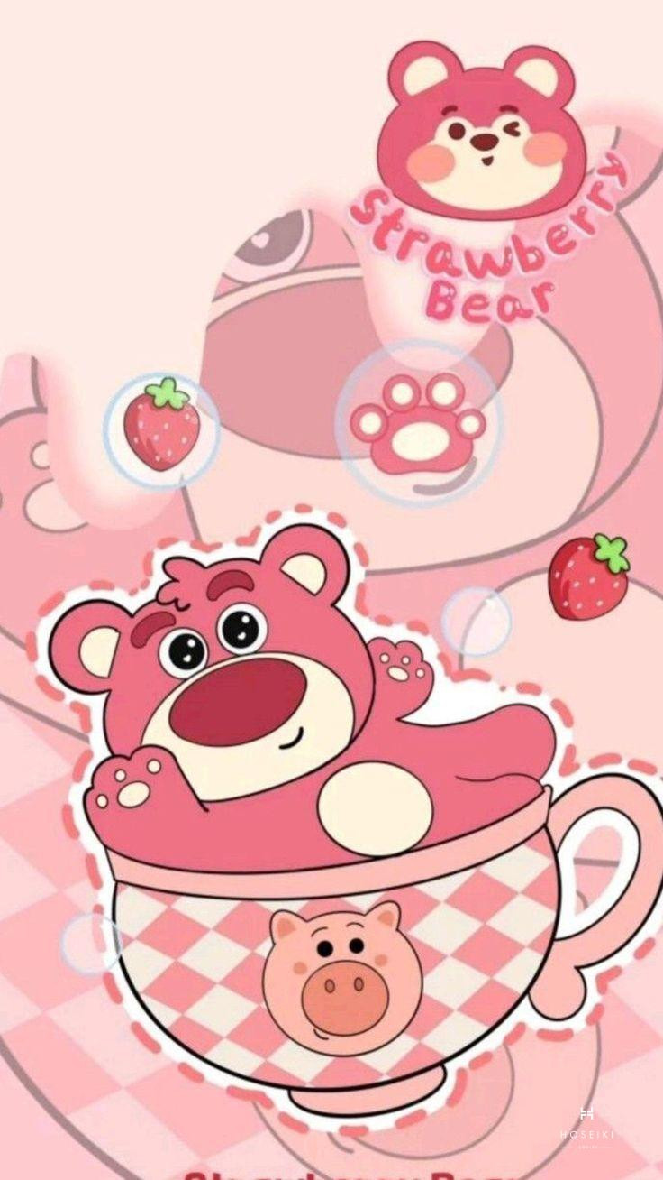 Hình nền gấu dâu cute đang mỉm cười