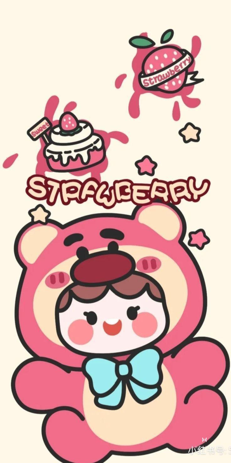 Hình nền gấu dâu với biểu cảm ngộ nghĩnh