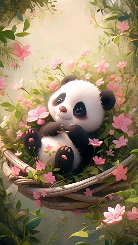 Hình nền gấu Panda với màu sắc tươi sáng và phong cách vẽ tối giản
