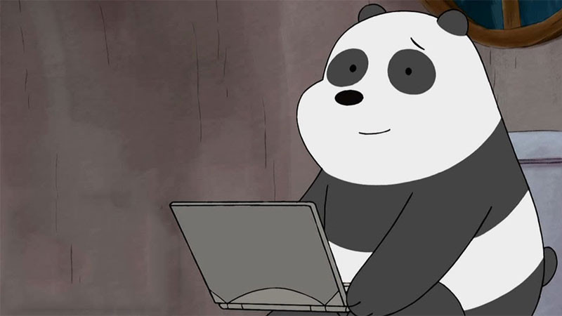 Hình nền gấu trúc Panda từ We Bare Bears đang sử dụng điện thoại