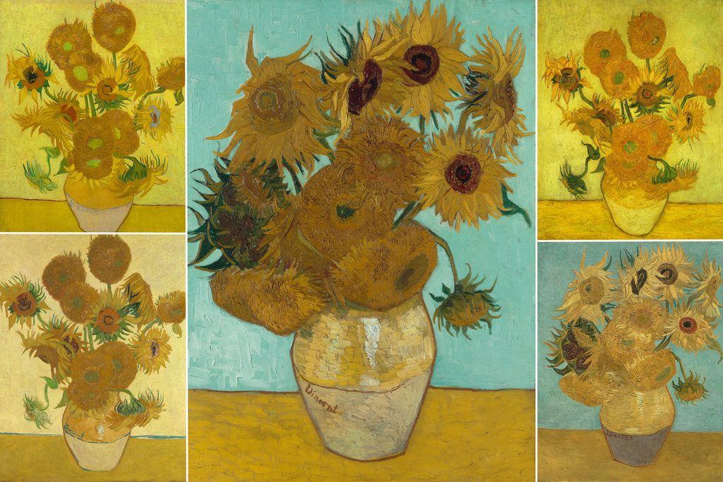 Tường trang trí hình nền Hoa Hướng Dương của Van Gogh, điểm nhấn rực rỡ.