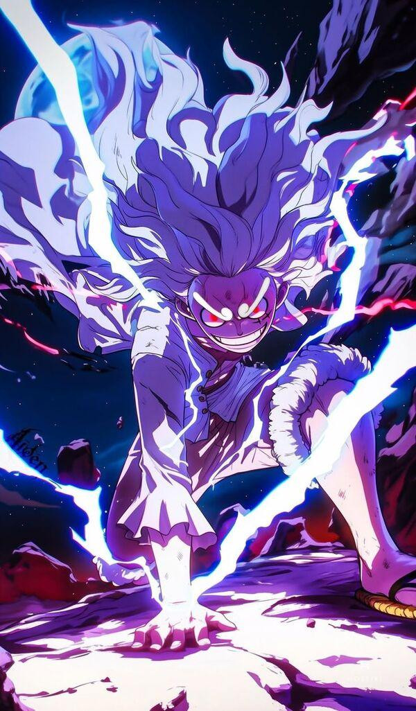 Hình nền Luffy Gear 5 thể hiện sức mạnh bùng nổ và năng lượng phi thường