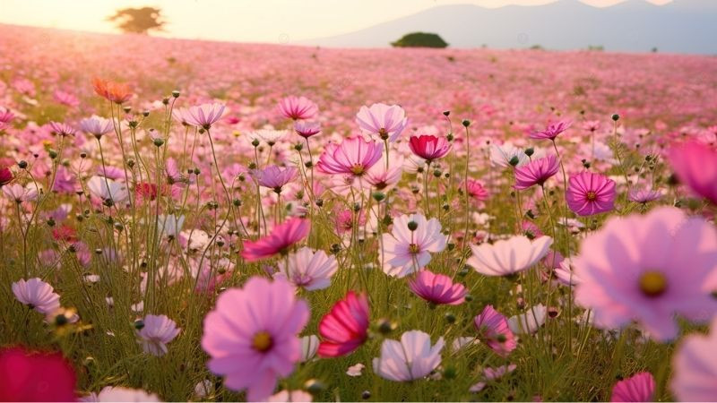 Hình nền màu hồng về cánh đồng hoa rực rỡ