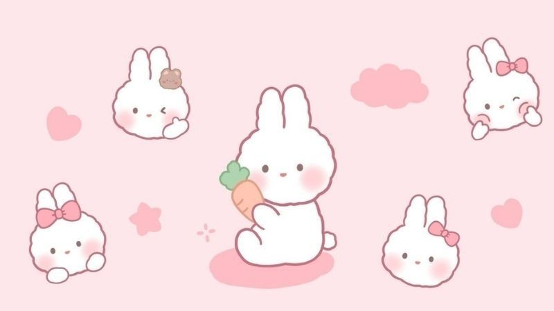 Hình nền màu hồng về chú thỏ hoạt hình siêu cute
