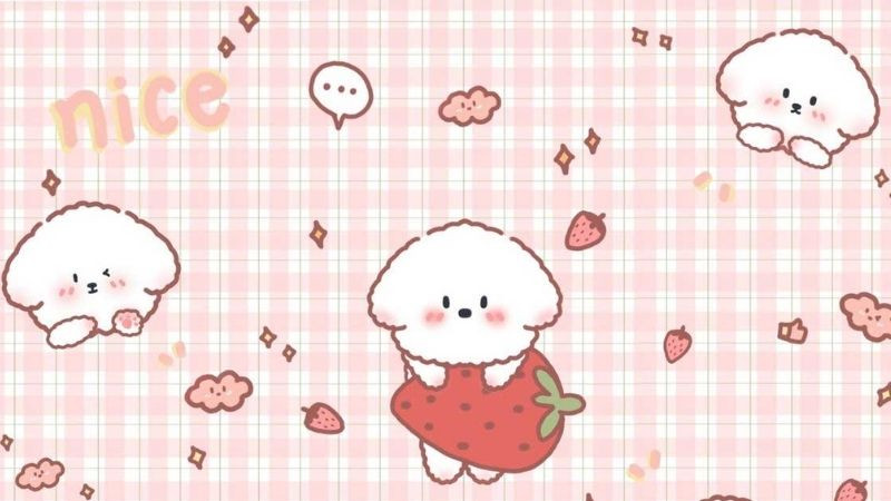 Hình nền màu hồng với chú mèo hoạt hình dễ thương