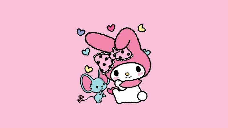 Hình nền màu hồng với nhân vật hoạt hình My Melody