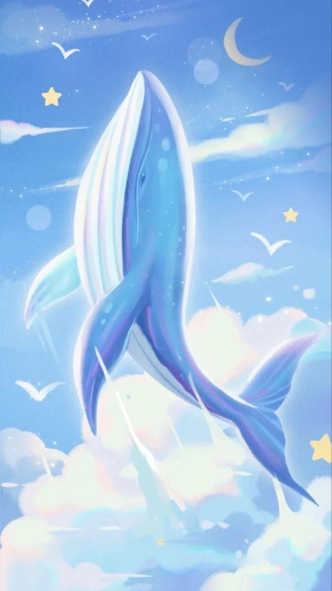 Hình nền màu xanh dương chú cá voi khổng lồ