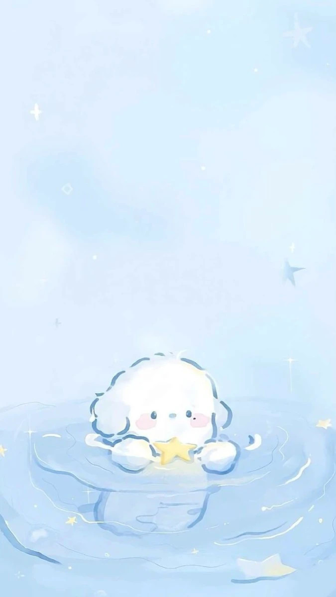 Hình nền màu xanh dương chú chó đang bơi vui vẻ