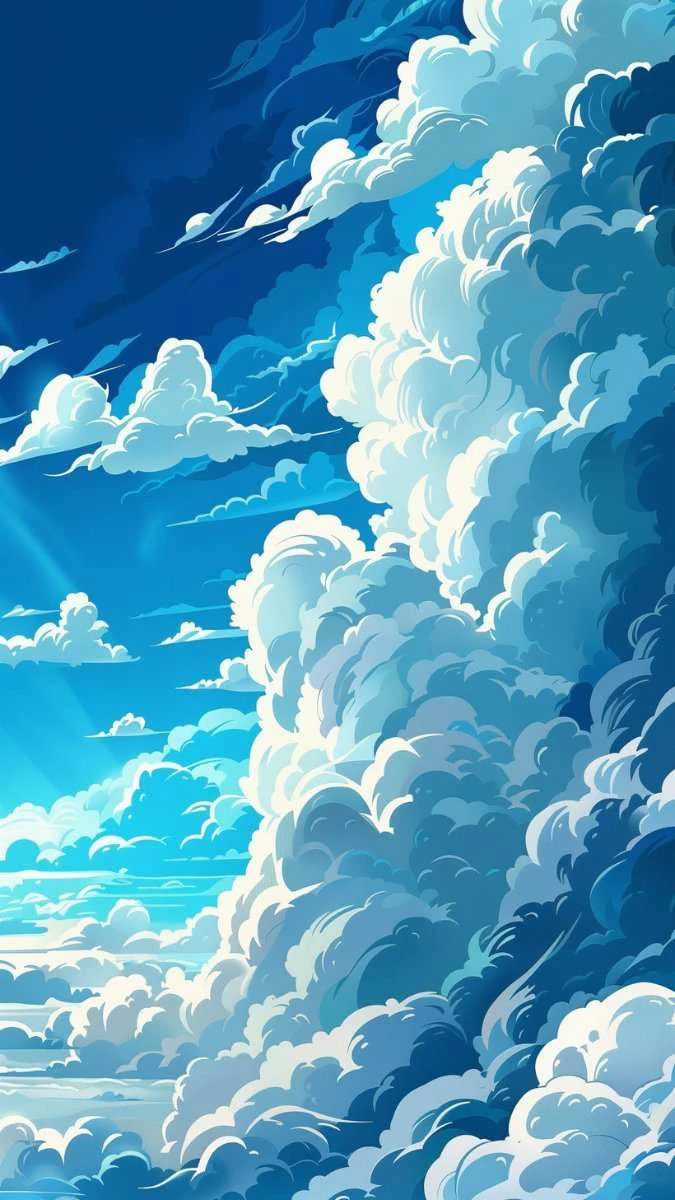 Hình nền màu xanh dương phong cảnh anime lãng mạn