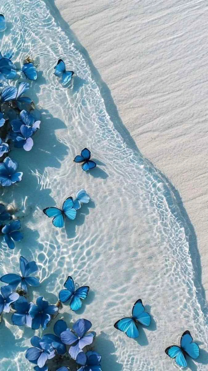 Hình nền màu xanh dương phong cảnh nên thơ với núi và hồ