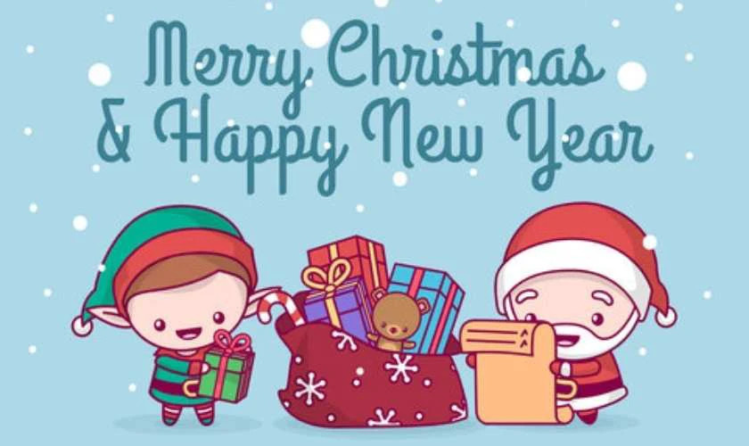 Hình nền máy tính với nhân vật anime chibi và khung cảnh Giáng sinh