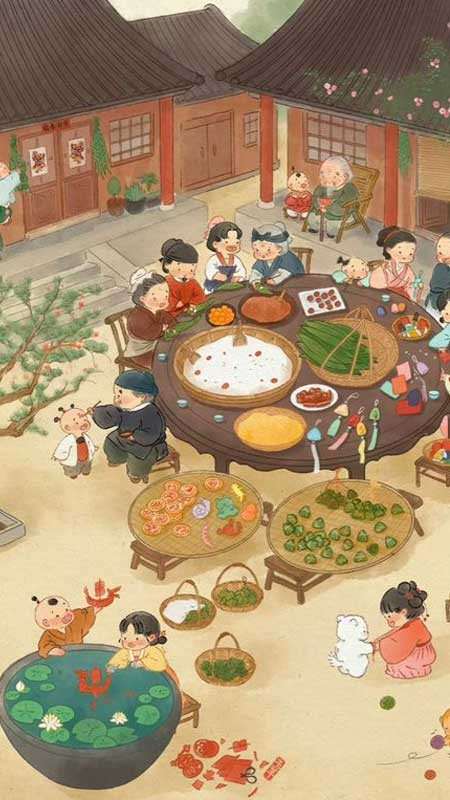 Hình nền Tết 2025 chủ đề sum họp gia đình