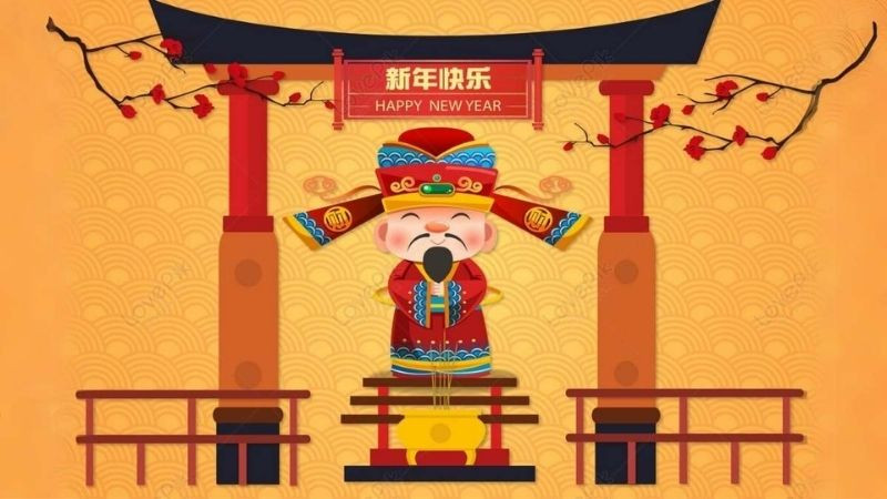 Hình nền Thần Tài đứng giữa vàng bạc châu báu