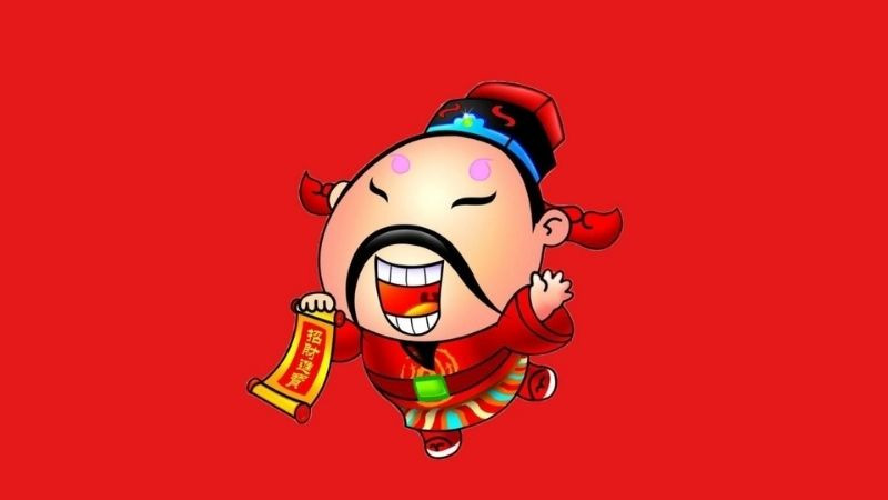 Hình nền Thần Tài ngồi tay cầm thỏi vàng lớn mang ý nghĩa thịnh vượng