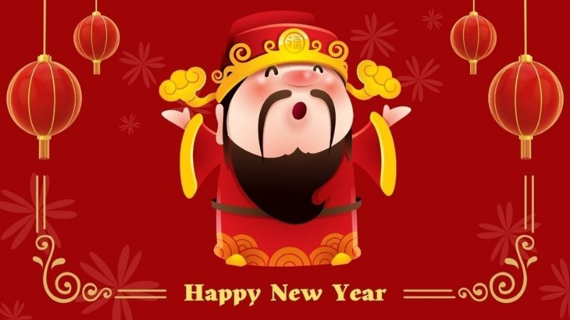 Hình nền Thần Tài ngồi trên tảng đá với thỏi vàng