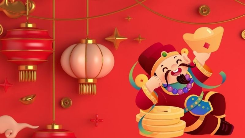 Hình nền Thần Tài tay cầm thỏi vàng và chữ Phúc Lộc