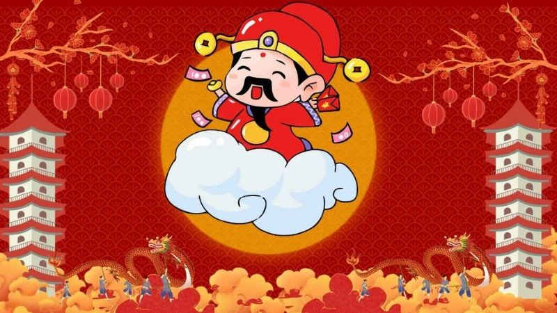 Hình nền Thần Tài với phong cách hoạt hình đáng yêu