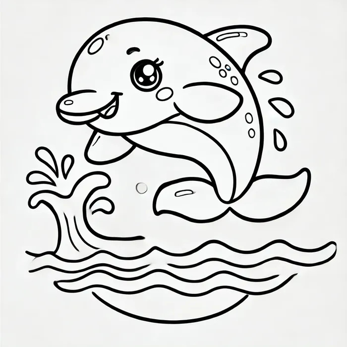 Hình tô màu cá heo dễ thương với nụ cười