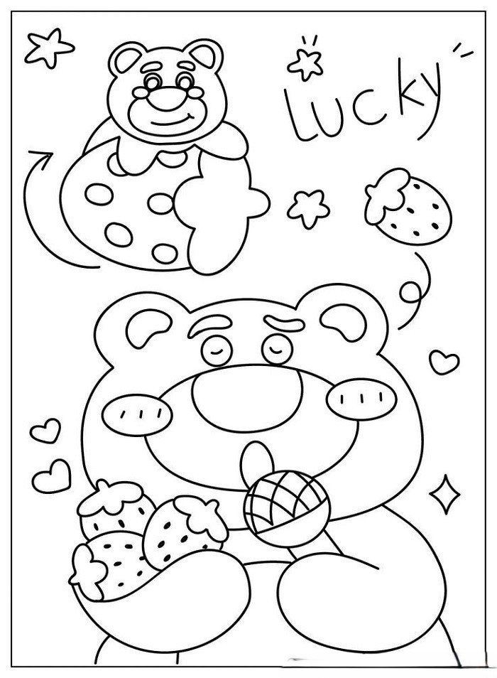 Hình tô màu gấu dâu Lotso đơn giản cho bé mới tập tô