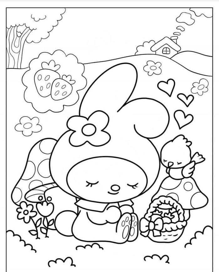 Hình tô màu My Melody đi dã ngoại vui vẻ