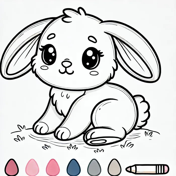 Hình tô màu thỏ chibi siêu cute vẫy tay chào