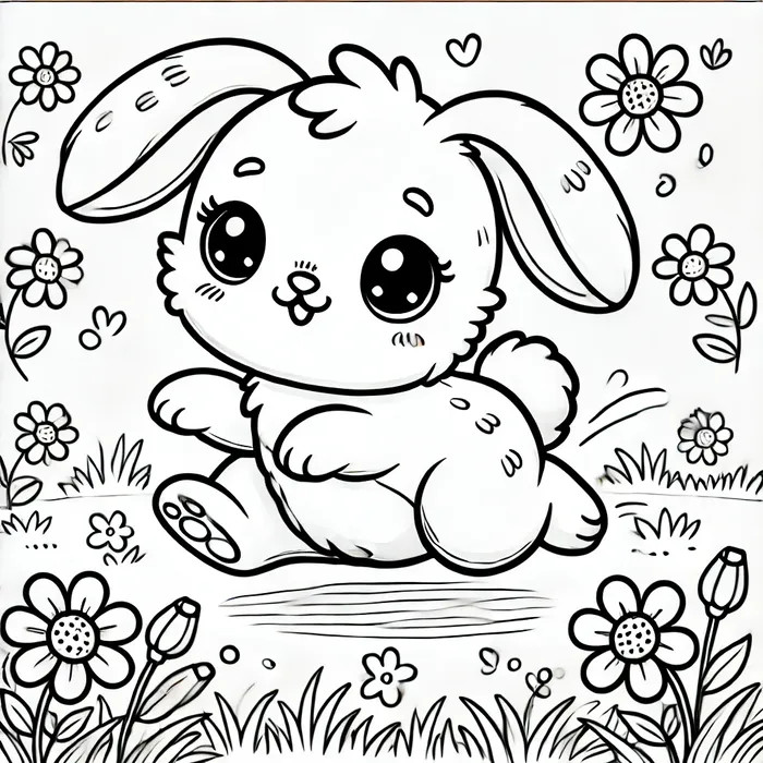 Hình tô màu thỏ con đáng yêu đang ngồi