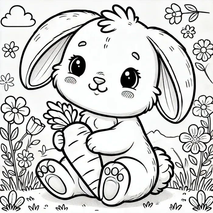 Hình tô màu thỏ con ôm củ cà rốt