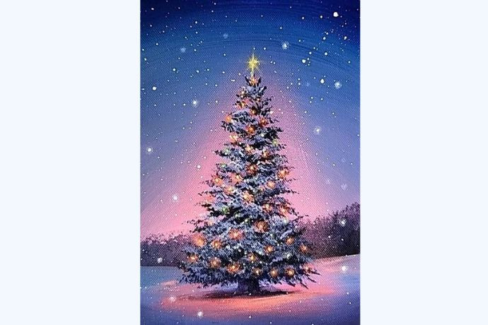 Hình vẽ cây thông Noel với hiệu ứng tuyết