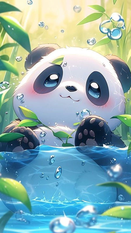 Hình vẽ gấu trúc phong cách chibi đang cười tươi