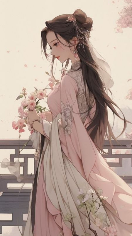 Hoa đào và nàng cổ trang, chẳng ai kém nhau về sự xinh đẹp