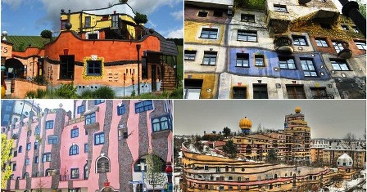 Tòa nhà Hundertwasserhaus ở Vienna, minh họa phong cách kiến trúc độc đáo của họa sĩ người Áo Hundertwasser.