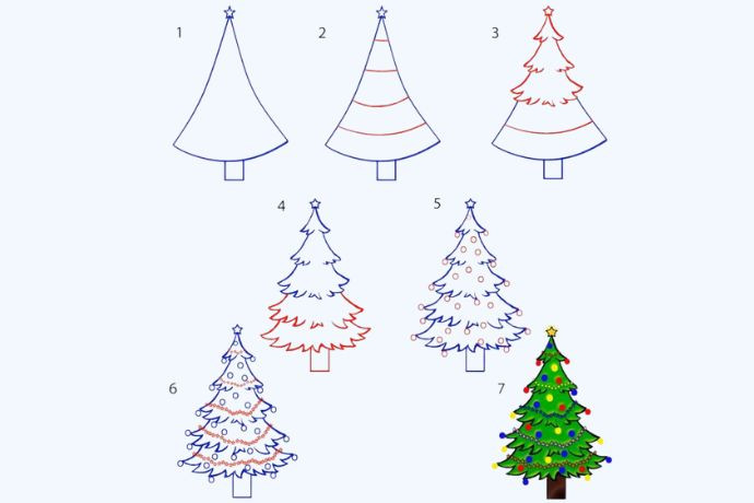 Hoàn thành bản vẽ cây thông Noel truyền thống đơn giản